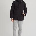 Manteau noir court pour homme. Fabriqué au Québec. Manteau vegan pour homme. 