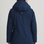 Manteau d'hiver court marine pour femme. Ajustements au capuchon