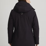 Manteau d'hiver isolé pour les hivers québécois. Manteau noir court pour femme 