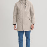Manteau d'hiver pour homme mi-cuisse. Manteau avec double capuchon et poches latérales