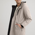 Manteau pour homme de couleur beige. Longueur mi-cuisse. fabriqué au Québec.