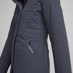 Manteau de couleur gris pour femme. Manteau fabriqué au Québec. Poignets en polar.