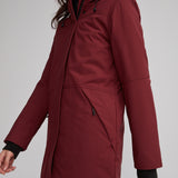 Manteau bourgogne pour femme. Protège du froid canadien. Double capuchon.