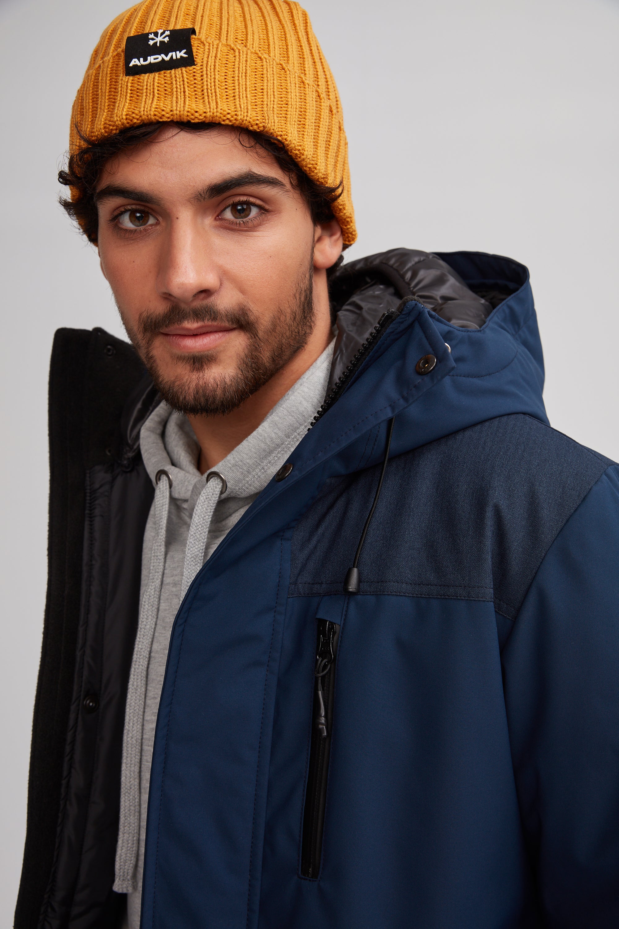 Manteau d'hiver marine mi-long pour homme